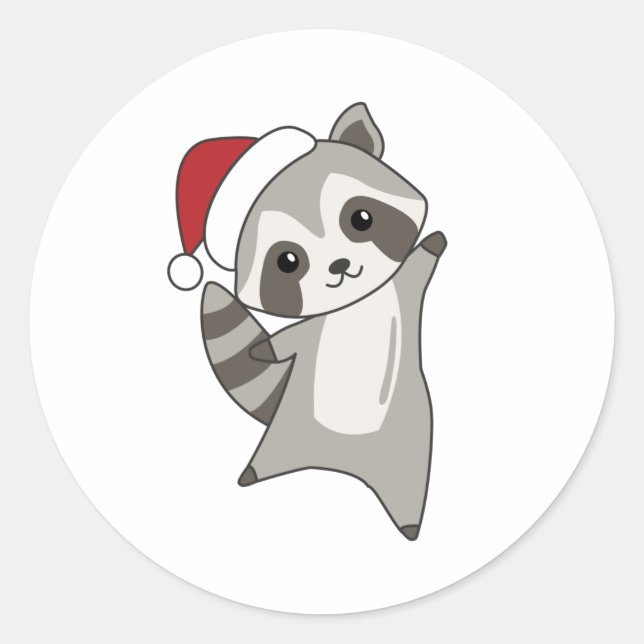 Adesivo Redondo Raccoon Christmas Snow Winter Raccoons (Frente)