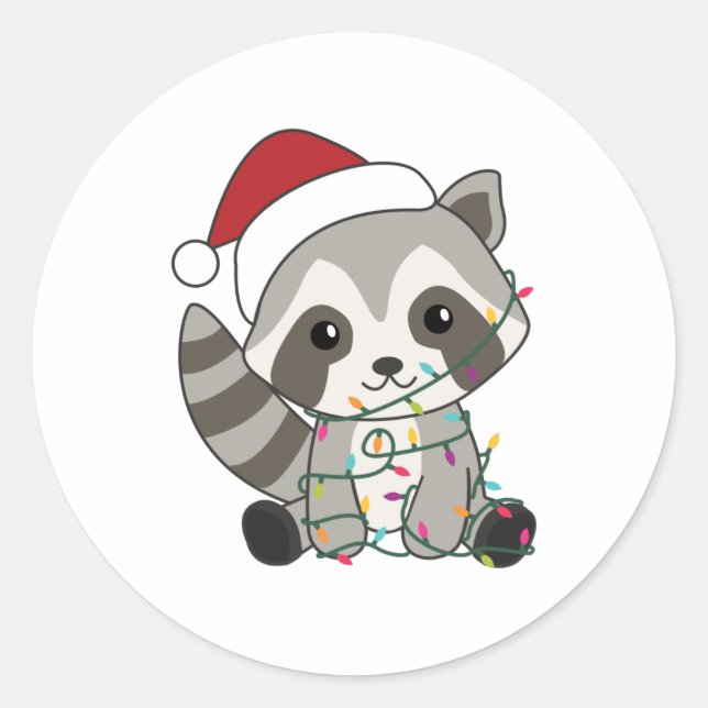 Adesivo Redondo Raccoon Christmas Snow Winter Raccoons (Frente)