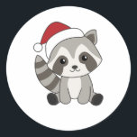 Adesivo Redondo Raccoon Christmas Snow Winter Raccoons<br><div class="desc">O racon a suavidade com luzes de fada. Animais engraçados com presentes e neve até as férias. Também é engraçado para o Natal em julho. Os guaxinins são animais doces e perfeitos para o Natal.</div>