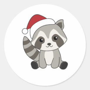Adesivo Redondo Raccoon Christmas Snow Winter Raccoons
