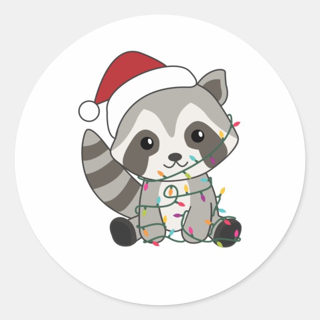 Adesivo Redondo Raccoon Christmas Snow Winter Raccoons (Frente)