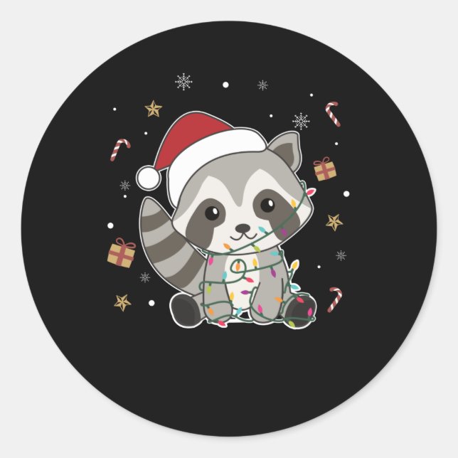Adesivo Redondo Raccoon Christmas Snow Winter Raccoons (Frente)