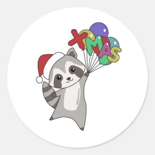 Adesivo Redondo Raccoon Christmas Snow Winter Raccoons (Frente)