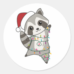 Adesivo Redondo Raccoon Christmas Snow Winter Raccoons