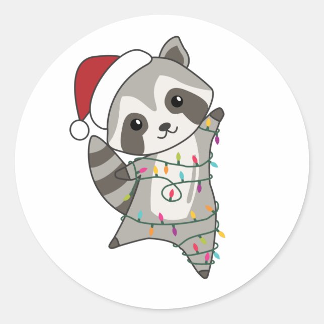Adesivo Redondo Raccoon Christmas Snow Winter Raccoons (Frente)