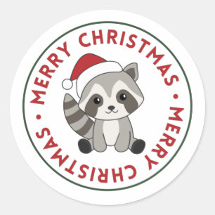 Adesivo Redondo Raccoon Christmas Snow Winter Raccoons Classic Rou