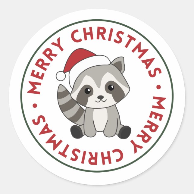 Adesivo Redondo Raccoon Christmas Snow Winter Raccoons Classic Rou (Frente)