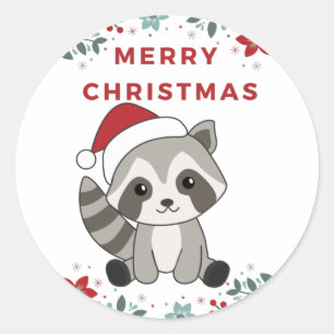 Adesivo Redondo Raccoon Christmas Snow Winter Raccoons Classic Rou