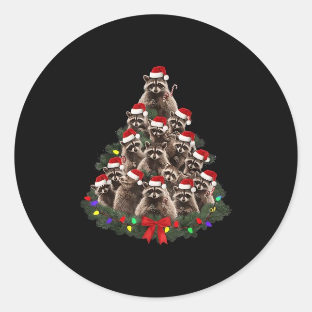 Adesivo Redondo Raccoon Christmas Tree Lights Pajama Racoon Lover  (Frente)