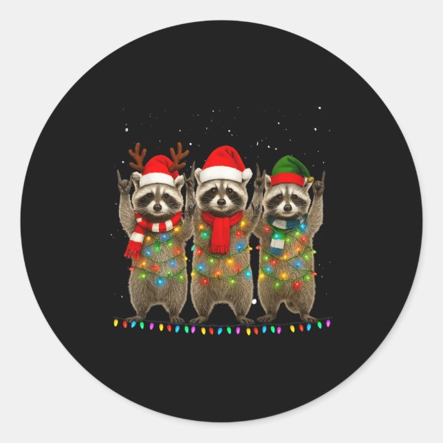 Adesivo Redondo Raccoon Christmas Tree Lights Pajama Racoon Lover  (Frente)