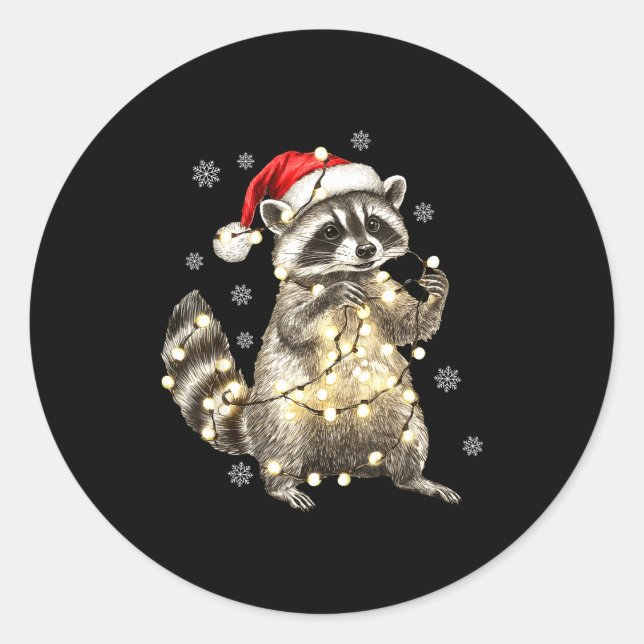 Adesivo Redondo Raccoon Christmas Tree Lights Pajama Racoon Lover  (Frente)
