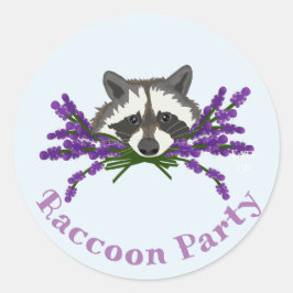 Adesivo Redondo Raccoon com lavanda. Raccoon Party