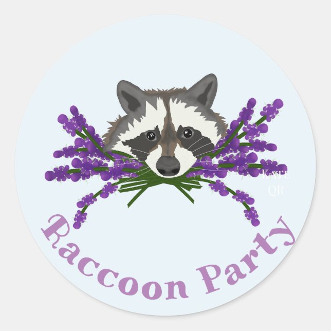 Adesivo Redondo Raccoon com lavanda. Raccoon Party (Frente)
