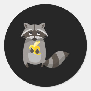 Adesivo Redondo Raccoon Comendo Bynana Fruta Bonita