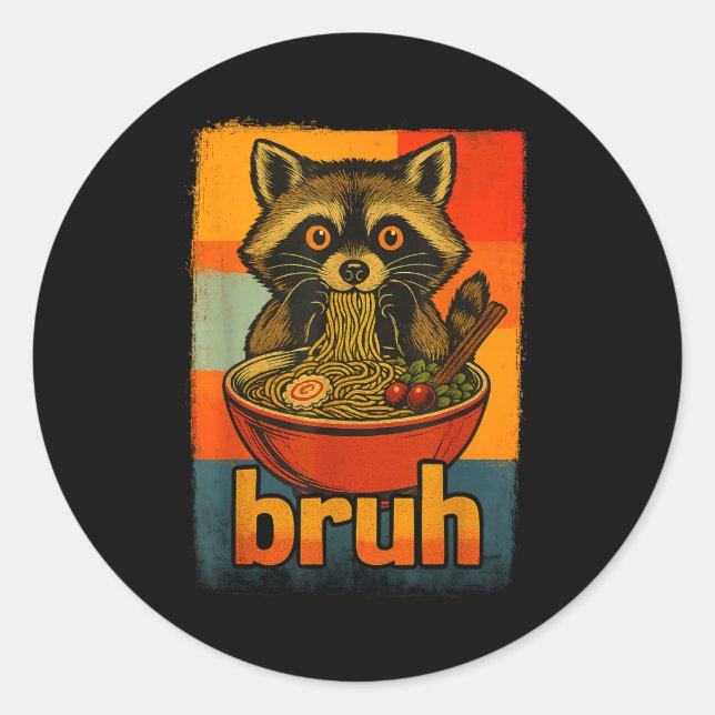 Adesivo Redondo Raccoon Eating Japanese Ramen Noodles Men Women Ki (Frente)