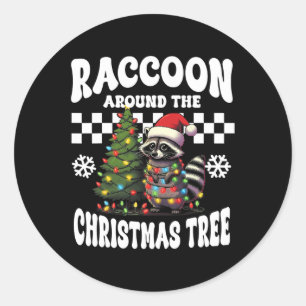 Adesivo Redondo Raccoon em torno da árvore de Natal Raccoon Engraç
