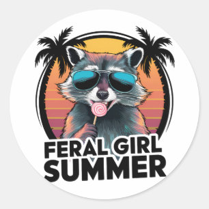 Adesivo Redondo Raccoon Feral Girl Summer Vintage Ogambá Lover