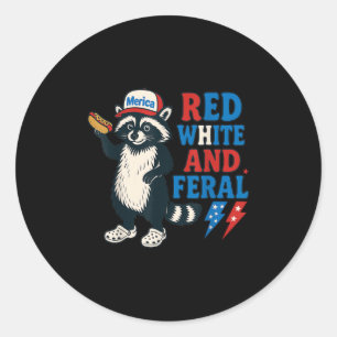 Adesivo Redondo Raccoon Funny Patroic Red White E Feral 4º De J