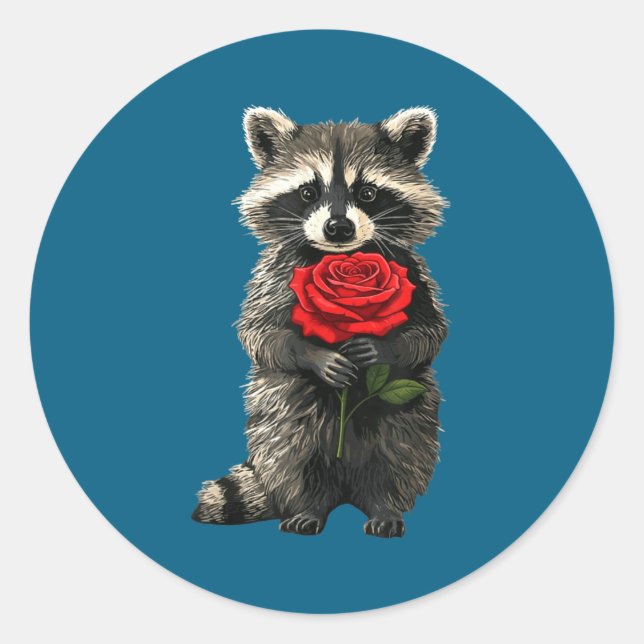 Adesivo Redondo Raccoon Holding Red Rose Cute Raccoon Valentine An (Frente)