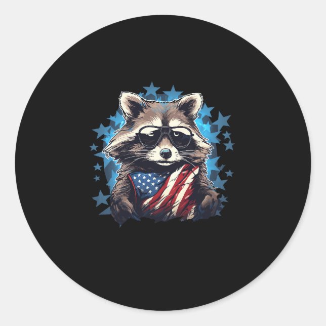 Adesivo Redondo Raccoon orgulhosamente Bandeira dos EUA Lover Pand (Frente)