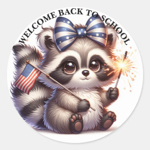 Adesivo Redondo Raccoon Patriótico De Volta À Escola