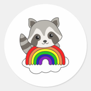 Adesivo Redondo Raccoon Rainbow Sweet Animais Coloridos Raccoon