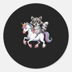 Adesivo Redondo Raccoon Riding Unicorn Cute Animal Fantasy For Kid