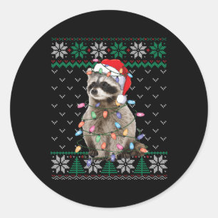 Adesivo Redondo Raccoon Santa Hat Christmas Ugly Sweater