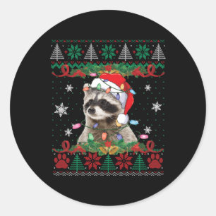 Adesivo Redondo Raccoon Santa Hat Christmas Ugly Sweater