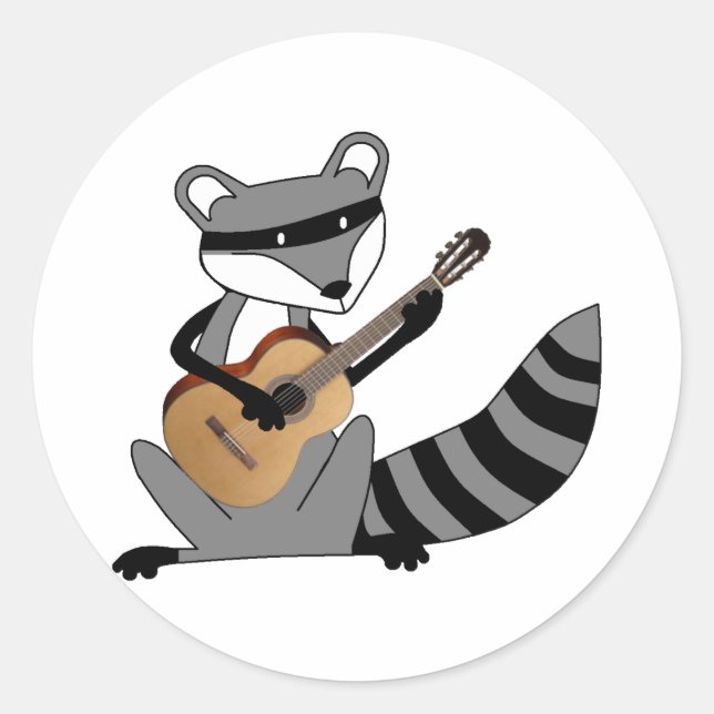 Adesivo Redondo Raccoon tocando guitarra (Frente)
