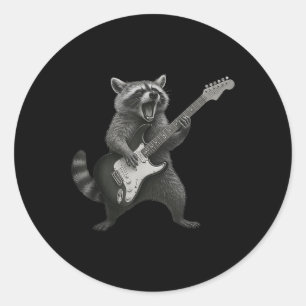 Adesivo Redondo Raccoon Tocando Violão Rock E Guitarista Roll Rac