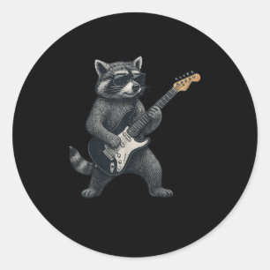 Adesivo Redondo Raccoon Tocando Violão Rock E Homens Presentes