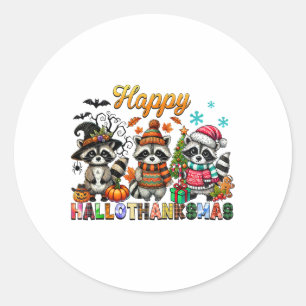 Adesivo Redondo Raccoons Happy Hallothanksmas Halloween Thanksgivi