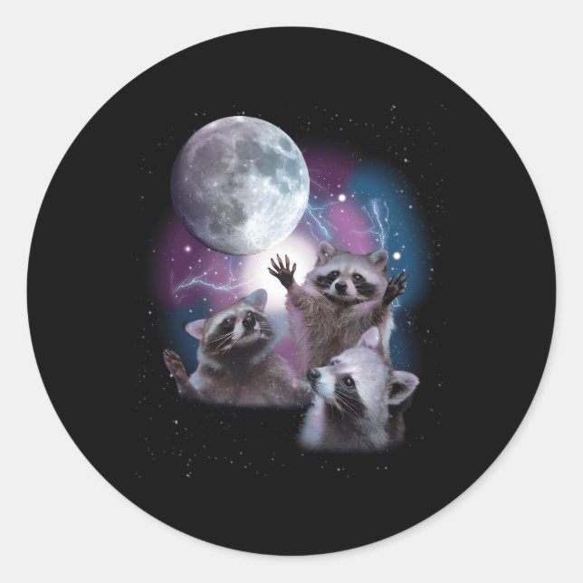 Adesivo Redondo Raccoons Howling Na Moon Raccoon (Frente)