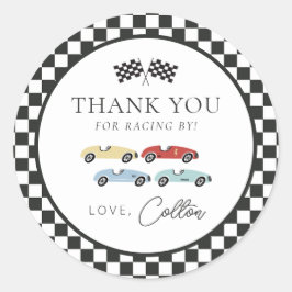 Adesivo Redondo Race Car Aniversário Obrigado Pinheiros