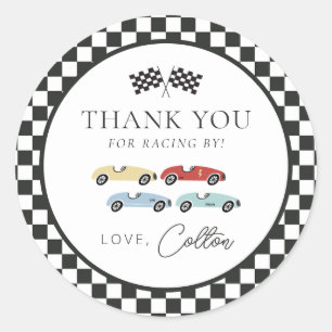 Adesivo Redondo Race Car Aniversário Obrigado Pinheiros