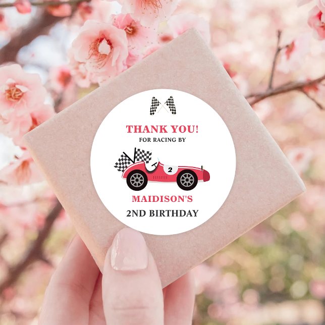 Adesivo Redondo Race Car Red Festa de aniversário (Criador carregado)