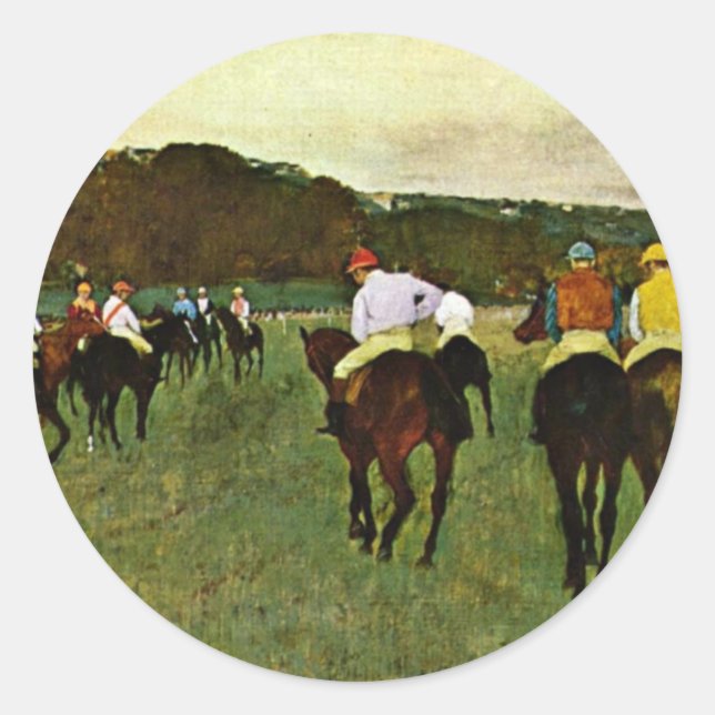 Adesivo Redondo Racecavalo Em Longchamp Por Edgar Degas (Frente)
