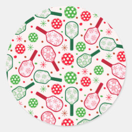 Adesivo Redondo Racetes de Pickleball Vermelhas e Verdes de Natal 