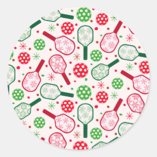 Adesivo Redondo Racetes de Pickleball Vermelhas e Verdes de Natal