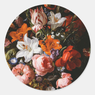 Adesivo Redondo Rachel Ruysch - Flores Num Vaso De Vidro