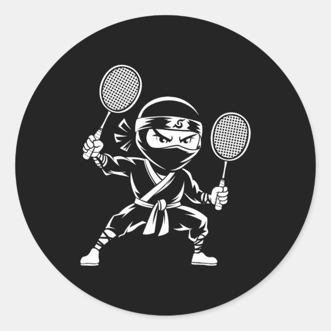 Adesivo Redondo Racket Shuttle Racquet - Jogador Dminton Ninja (Frente)