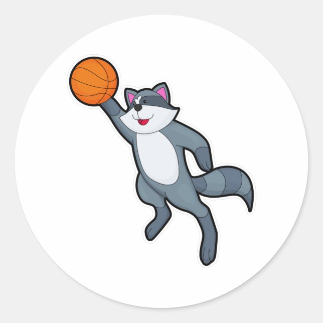 Adesivo Redondo Racoon como jogador de basquetebol (Frente)