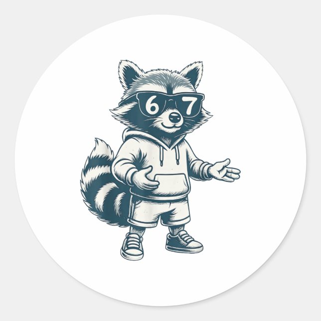 Adesivo Redondo Racoon Engraçado 67 Meme Seis Sete  (Frente)
