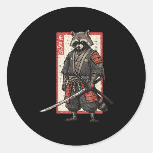 Adesivo Redondo Racoon Samurai Katana Guerreiros Japoneses Boys Ki