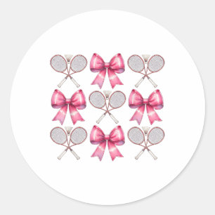 Adesivo Redondo Racquete de Badminton Laço Coquete Fita Rosa