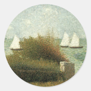 Adesivo Redondo Rade de Grandcamp por Georges Seurat, Arte Antigo
