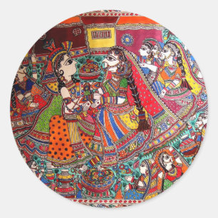 ADESIVO REDONDO RADHA KRISHNA HINDU DEUS MADHUBANI ART STYLE