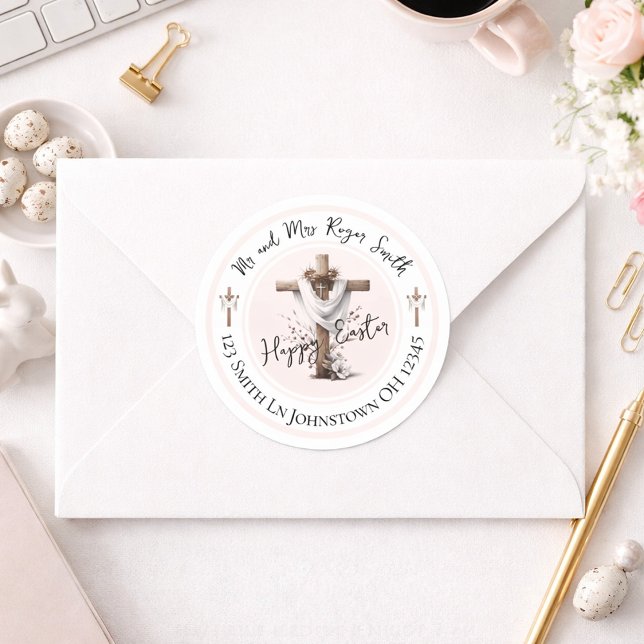 Adesivo Redondo Radiant Easter Cross Return Address Label (Criador carregado)