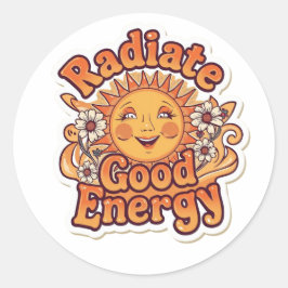 Adesivo Redondo Radiate Good Energy Retro Sun Sticker